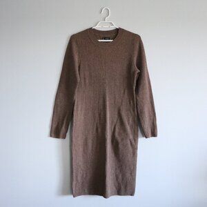 Gap Women's Sz M Brown Long Sleeve Crewneck Ribbed Knit Mini Sweater Dress
